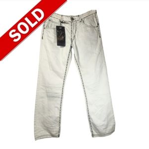 SIZE 34W Franky Max Premium Denim Jeans with Leather Accents - Slim Fit NWT